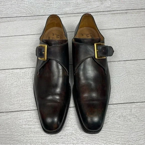CALZOLERIA HARRIS x BARNEY'S NEW YORK Brown Iridescent Monk Strap Loafers Sz 8.5